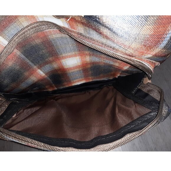 Dickies Brown Plaid Backpack Book Bag Travel School Large Backpack Grunge - Picture 8 of 9